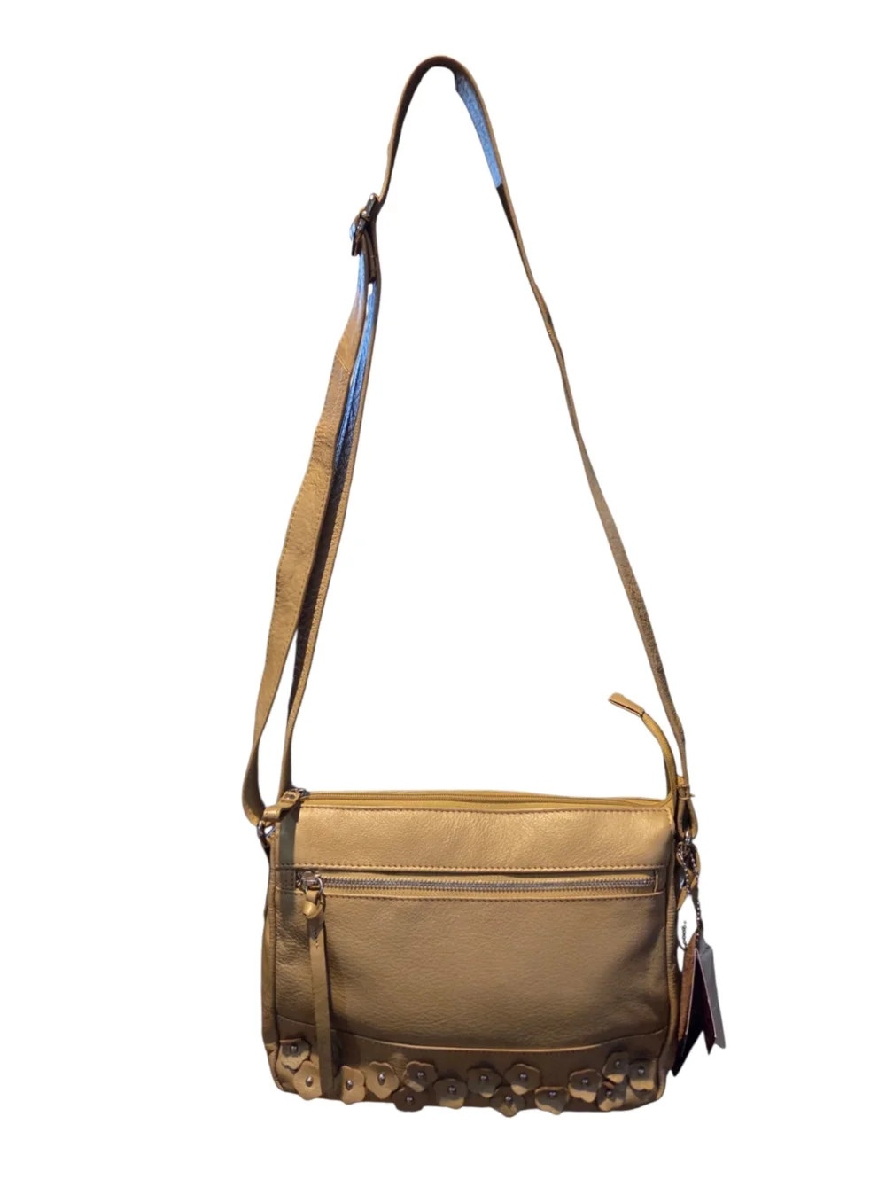 Great American Leather - NEW Shimmery Beige Leather Crossbody Bag Floral Studded - Picture 6 of 13